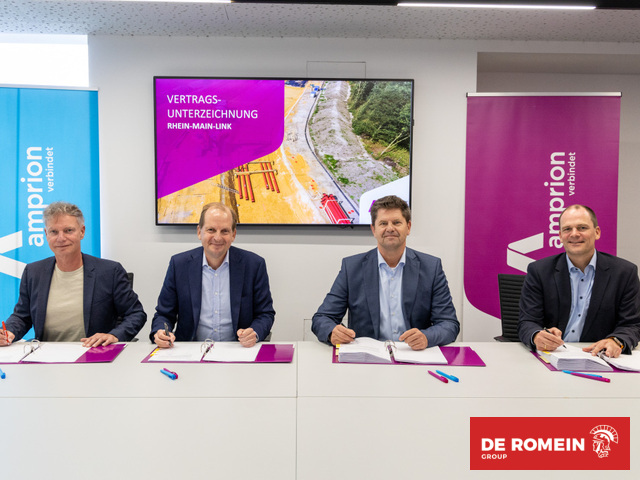 De Romein en Eiffage Infra-Bau  feiern die Vertragsunterzeichnung mit Amprion für das Netzausbauprojekt Rhein-Main-Link 